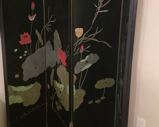 Black Lacquer and Gilt Oriental Folding Screen