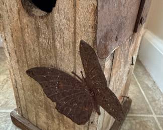 Rustic Metal and Wood Birdhouse with Butterfly Accent