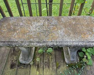 Stone Garden Bench with Fleur-de-lis Motif Style