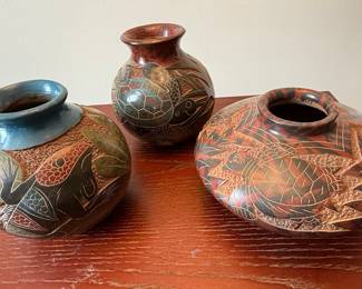 Costa Rican Folk Art Style Pottery Vases