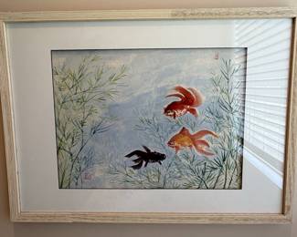 Asian Watercolor Painting of Goldfish Style