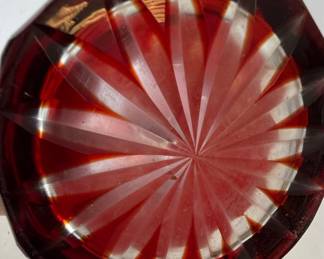 Bohemian Ruby Red Cut to Clear Crystal Vase