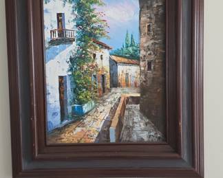 Mediterranean Village Scene Oil Painting