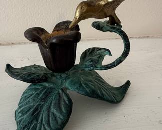 Andrea by Sadek Brass Hummingbird and Flower Candlestick