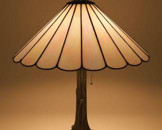 Tiffany Style Stained Glass Table Lamp with Tree Trunk Base