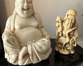 Laughing Buddha and Fu Lu Shou Figurine Set