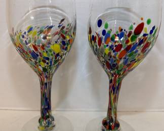Hand Blown Mexican Confetti Glass Wine Glasses