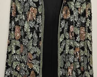 Black Tie Oleg Cassini Beaded Floral Silk Jacket