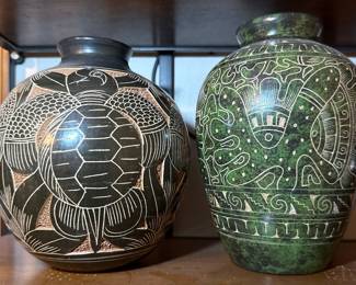 Costa Rican Folk Art Style Pottery Vases
