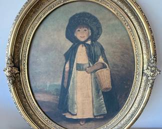 Sir Joshua Reynolds Style Portrait Prints of "Miss Crewe" and "The Red Boy" in Ornate Oval Frames