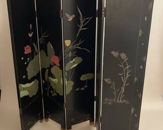 Black Lacquer Coromandel Four-Panel Screen with Gilt and Carved Motifs
