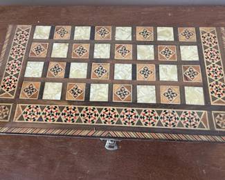 Lebanese Mother of Pearl Inlay Backgammon and Chess Board