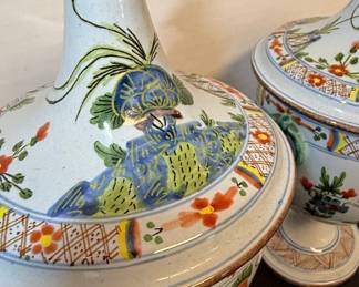 Pair of Italian Majolica Style Covered Vases