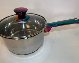 Stainless Steel Saucepan with Rainbow Handle and Lid