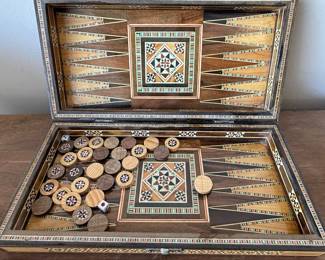 Lebanese Mother of Pearl Inlay Backgammon and Chess Board