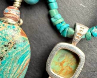 Turquoise and Red Jasper Beaded Necklace Set with Sterling Silver Pendant