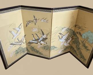 Four-Panel Folding Screen with Cranes and Reeds Style