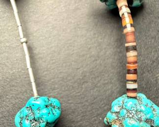 Turquoise Nugget and Heishi Necklace Sterling Silver Chain Style