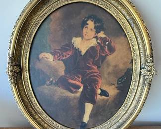 Sir Joshua Reynolds Style Portrait Prints of "Miss Crewe" and "The Red Boy" in Ornate Oval Frames