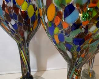 Hand Blown Mexican Confetti Glass Wine Glasses