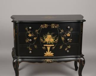 Black Chinoiserie Style Bombe Chest of Drawers