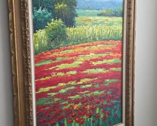 Impressionistic Poppy Field Oil Painting by Pat Vaughn