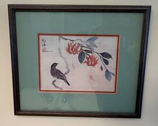 Watercolor Bird and Flower Painting by Wathiek Lo