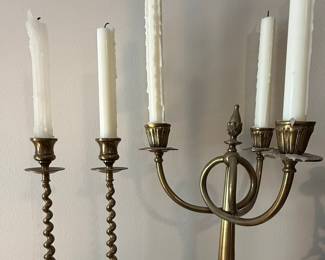 Brass Barley Twist Candelabra and Candlesticks Set