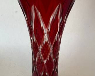 Bohemian Ruby Red Cut to Clear Crystal Vase