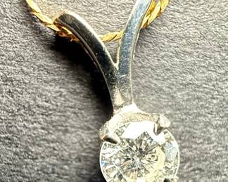 14k Yellow Gold Diamond Solitaire Pendant Necklace