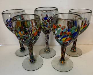 Hand Blown Mexican Confetti Glass Wine Glasses
