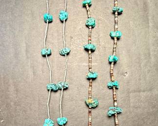 Turquoise Nugget and Heishi Necklace Sterling Silver Chain Style