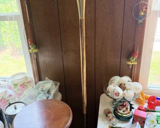 Vintage MCM brass trumpet horn torchiere floor lamp.