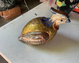 Vintage California quail ceramic covered dish.