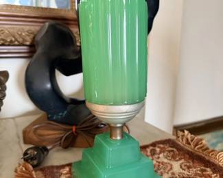 1920s jadeite boudoir skyscraper bullet lamp.