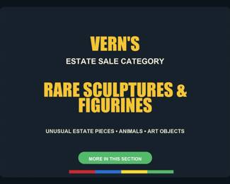 Rare Sculptures & Figurines divider. Photos after this card include unusual statues, animal figures, art objects, character pieces and display collectibles.