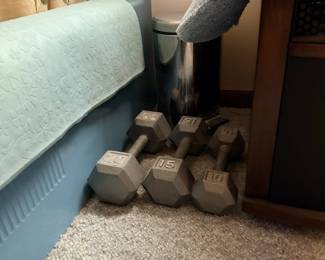 Hand weight set / dumbbells; exercise or garage lot.