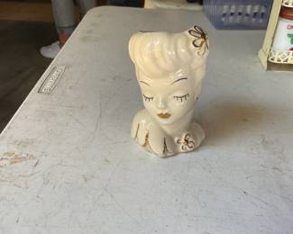 Vintage Head Vase with Gold Trim
