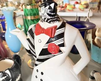 B. Kliban Cat tuxedo ceramic teapot/pitcher with top hat and red bow tie.