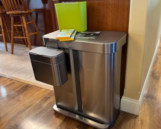 Very nice stainless steel divided Simple Human trashcan with special composting bin (s). Has all of the optional bells and whistles?!