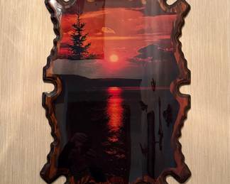 VINTAGE LAQUERED WOOD LAKE PICTURE