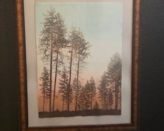 Catherine O'Connor "Backlight" limited edition signed etching of trees.