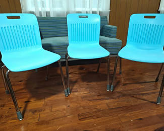 Lot 602: Lot of 3 Virco Analogy Stacking Chairs – Robin's Egg Blue & Chrome – MCM style