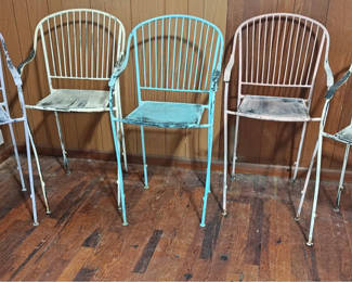 Lot 630: Lot of 5 Vintage Weathered Wrought Iron Counter Height Stools