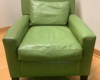 Lot 634: Pottery Barn Custom Leather Armchairs – Pistachio Green – Executive / Designer Seating