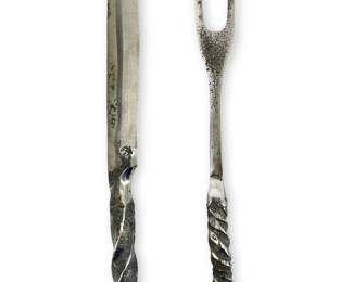 Vintage Hand Forged Railroad Spike Fork and Knife