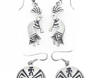 2 Pair Native American Sterling Kokopelli Earrings
