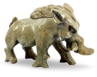 Hand Carved Stone Wild Boar Sculpture