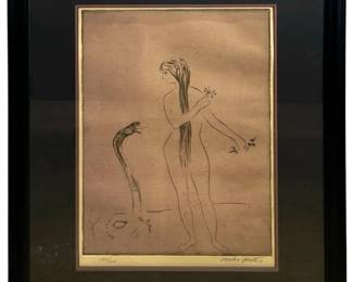 Signed Kaiko Moti “Serpent Woman" Etching
