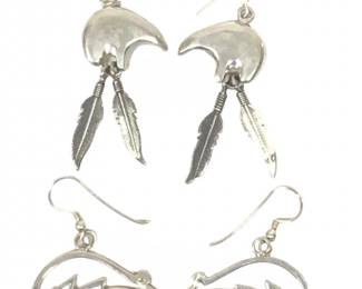 2 Pair Sterling Silver Zuni Bear Earrings